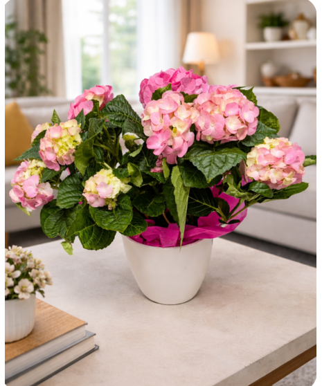 Pink Hydrangea - White Ceramic