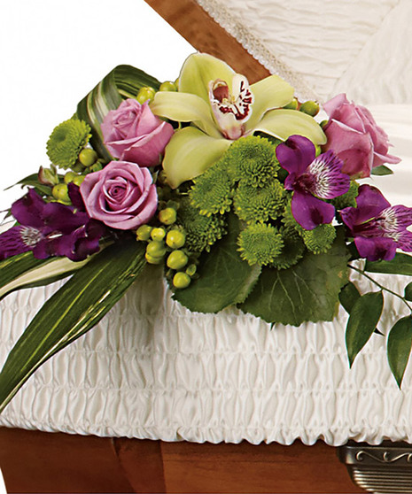 green and purple floral casket insert