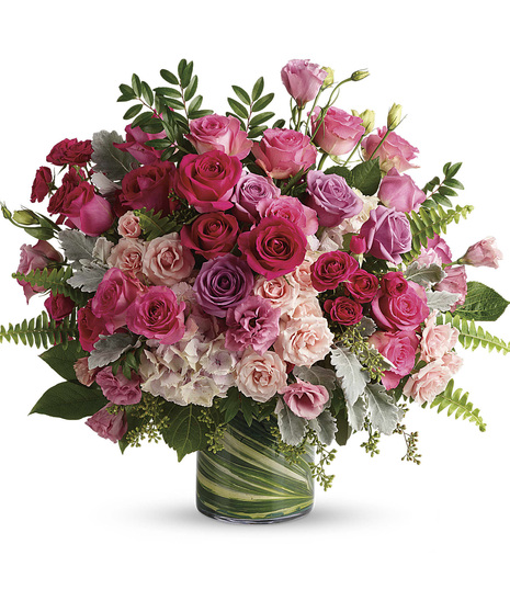 haute pink bouquet with roses