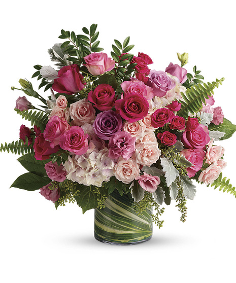 haute pink bouquet with roses