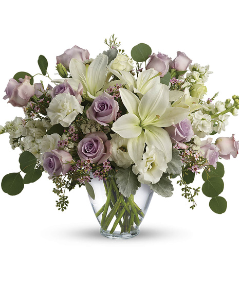 peach and lavender floral arrangement
