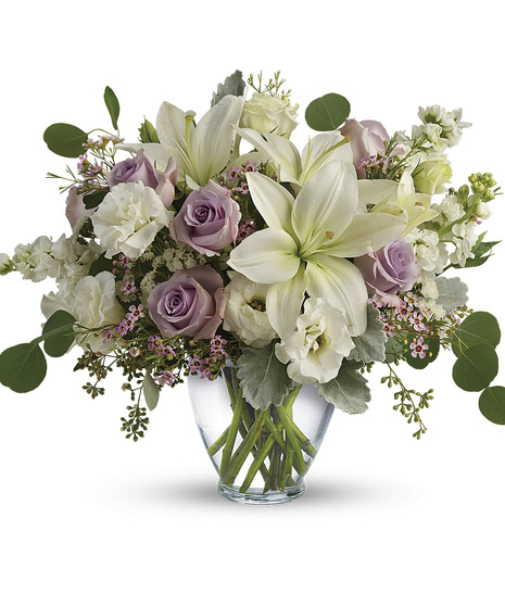 peach and lavender floral arrangement