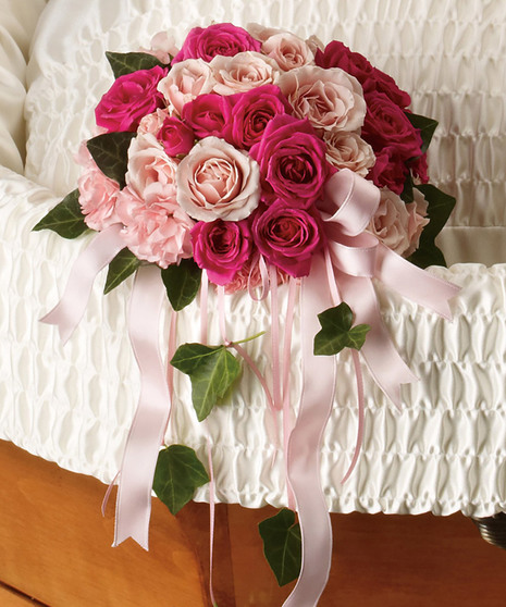 pale and hot pink rose casket insert