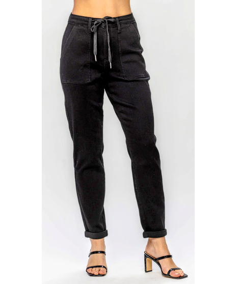 Judy Blue - High Waisted Jet Black Double Roll Cuff Jogger