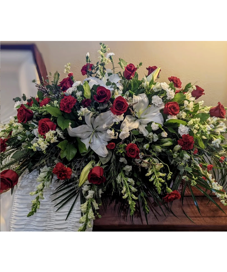 Red Rose With White Lilies  - Casket Spray